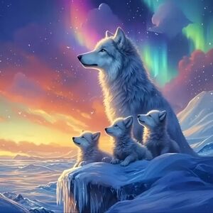 11.8x11.8 Wolf Family Of Four Beautiful DIY Diamond Art Painting Kit